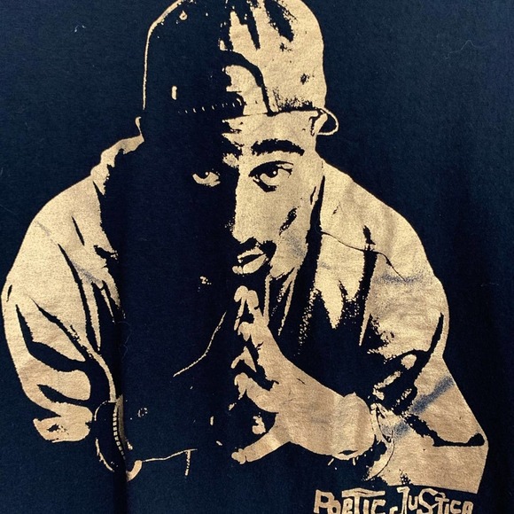OFFICIAL TUPAC POETIC JUSTICE GOLD SHIMMER GRAPHIC TEE SHIRT SIZE LARGE - Picture 2 of 3